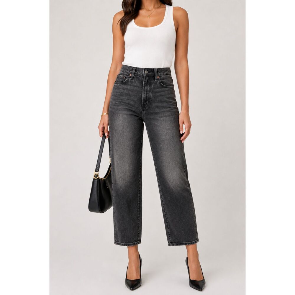 Old Navy Women’s 6 OG Straight Jeans High Rise Black Gray Wash Secret Smooth 26”